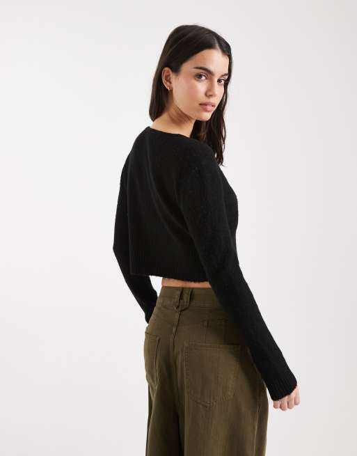 Miss Selfridge - Sort vamset cropped cardigan, 2 af 4