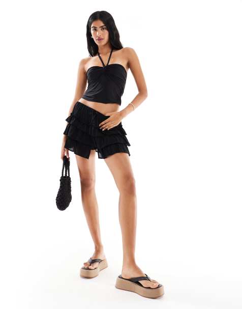 Miss Selfridge - Sorte bloomer-shorts med flæser - view 1