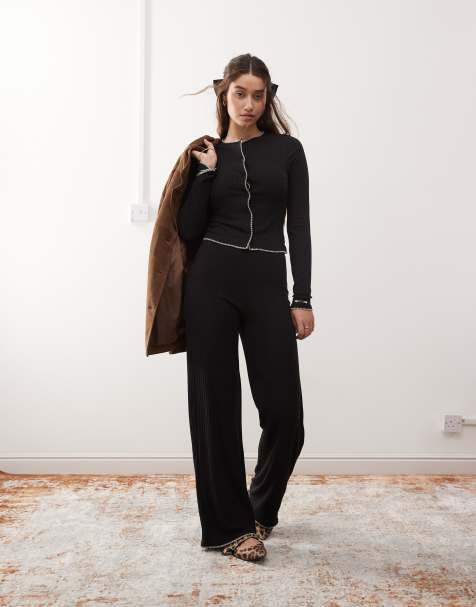Miss Selfridge - Sorte bukser med vidde og tungesting - view 1