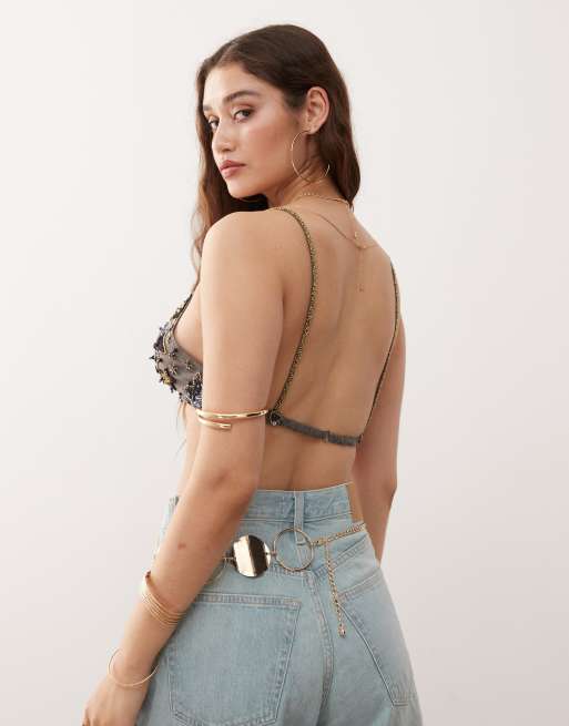Miss Selfridge - Soutien-gorge triangle de plage de qualité supérieure à perles, 3 de 4