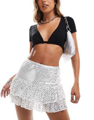 Miss Selfridge Sparkly Ruffle Detail Skort-white