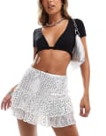 [Miss Selfridge] Miss Selfridge sparkly ruffle detail skort-White L IVORY