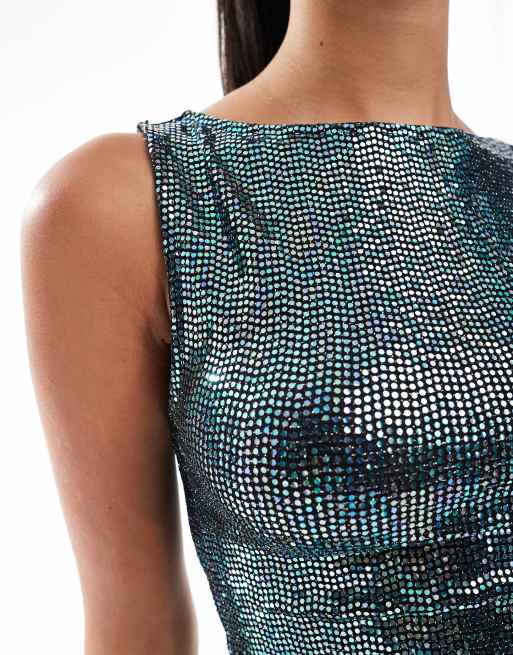 Miss Selfridge sparkly slash neck top, 3 of 4