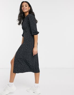 black spot midi dress