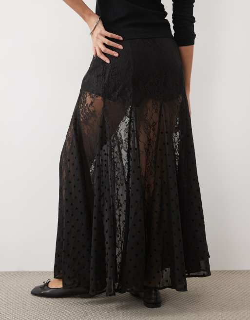 Miss Selfridge Spitzenmix-Godet-Maxirock in Schwarz, 5 von 5