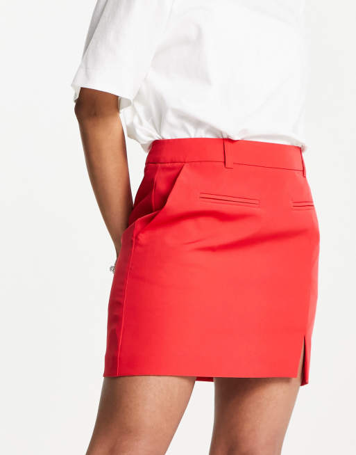 Miss Selfridge split hem tailored mini skirt red