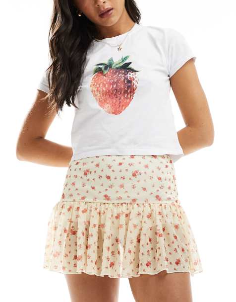 Miss Selfridge – Spódnica mini w drobne kwiatki z falbankami - view 1