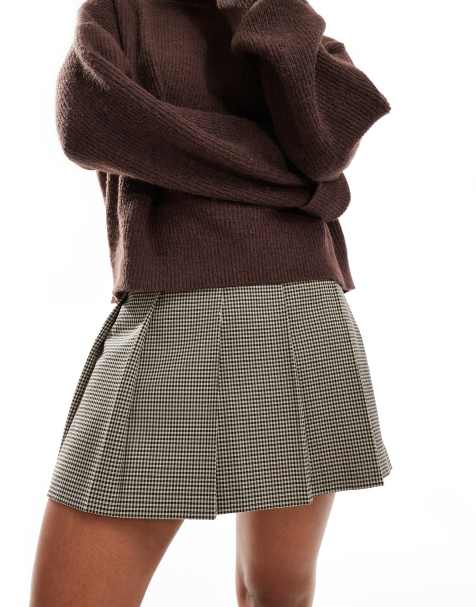 Miss Selfridge pleated mini kilt skirt in micro check