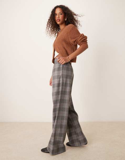 Miss Selfridge mid rise check straight leg trousers
