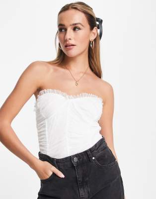 Miss Selfridge Spot Mesh Bandeau Bodysuit In White