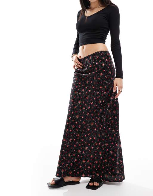 Miss Selfridge spun bias cut maxi skirt in black heart print, 2 of 5