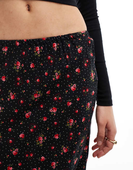 Miss Selfridge spun bias cut maxi skirt in black heart print, 5 of 5
