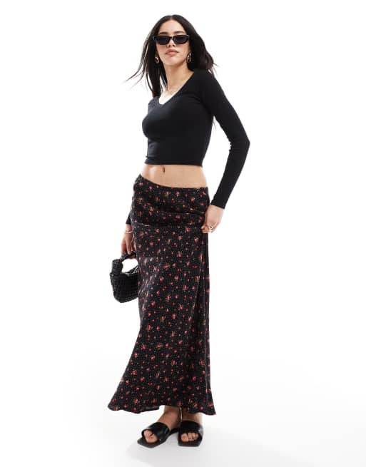 Miss Selfridge spun bias maxi skirt BLACK HEART PRINT