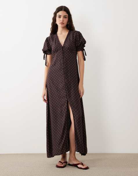 Miss Selfridge spun button through maxi tea dress in polka dot - view 1