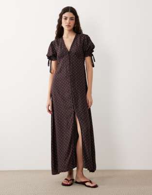 Miss Selfridge Spun Button Up Maxi Tea Dress In Brown