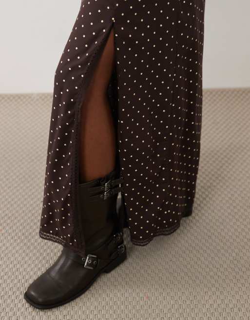 Miss Selfridge spun column maxi skirt with slit in polka dots, 4 of 5