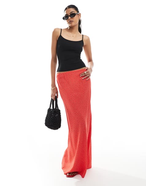 Miss Selfridge – Spun – Czerwona spódnica maxi w kropki - view 1