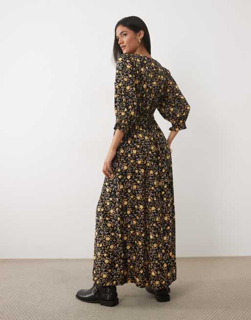 Miss Selfridge spun maxi tea dress with lace trim in dark floral, 4 of 4