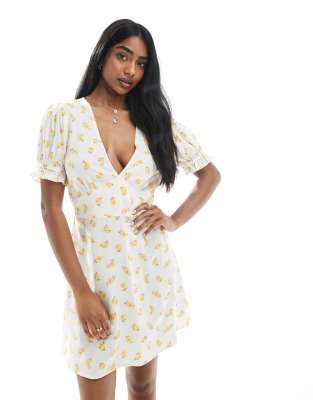 Miss Selfridge spun mini tea dress in yellow ditsy print - view 1