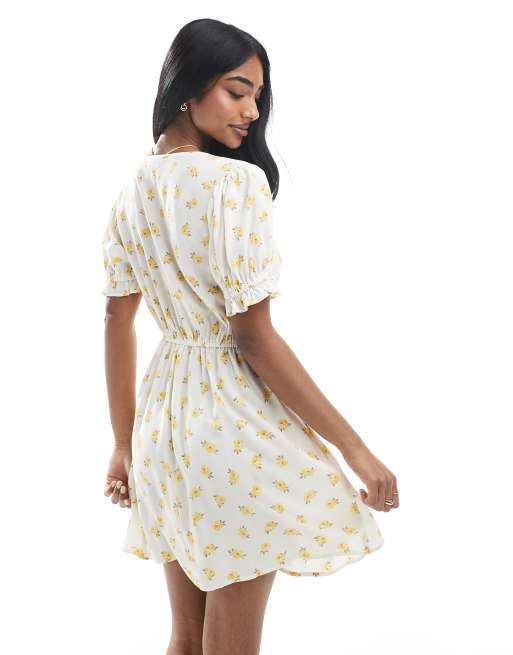Miss Selfridge spun mini tea dress in yellow floral print, 2 of 4