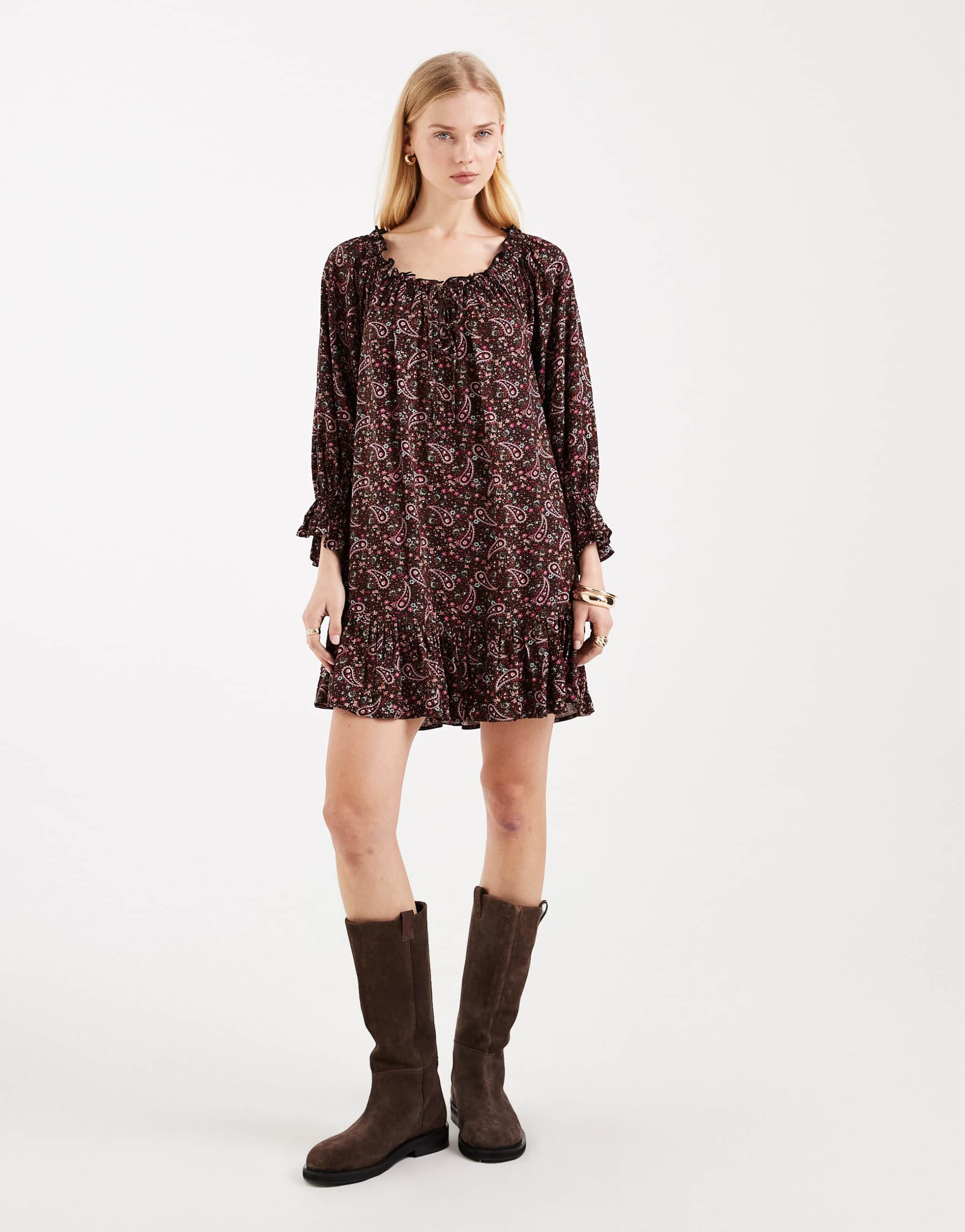 miss selfridge spun smock dress in paisley
