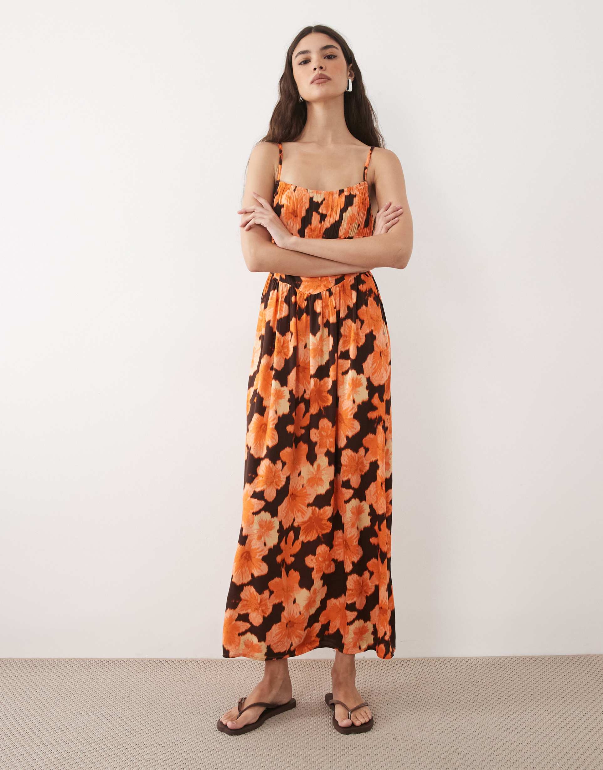 miss selfridge spun strappy maxi dress in hibiscus