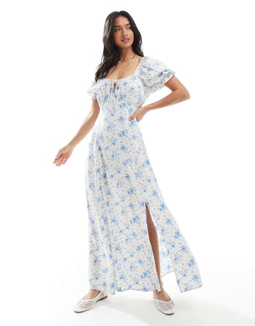 Miss Selfridge – Spun Tea – Sukienka maxi w niebieski wzór