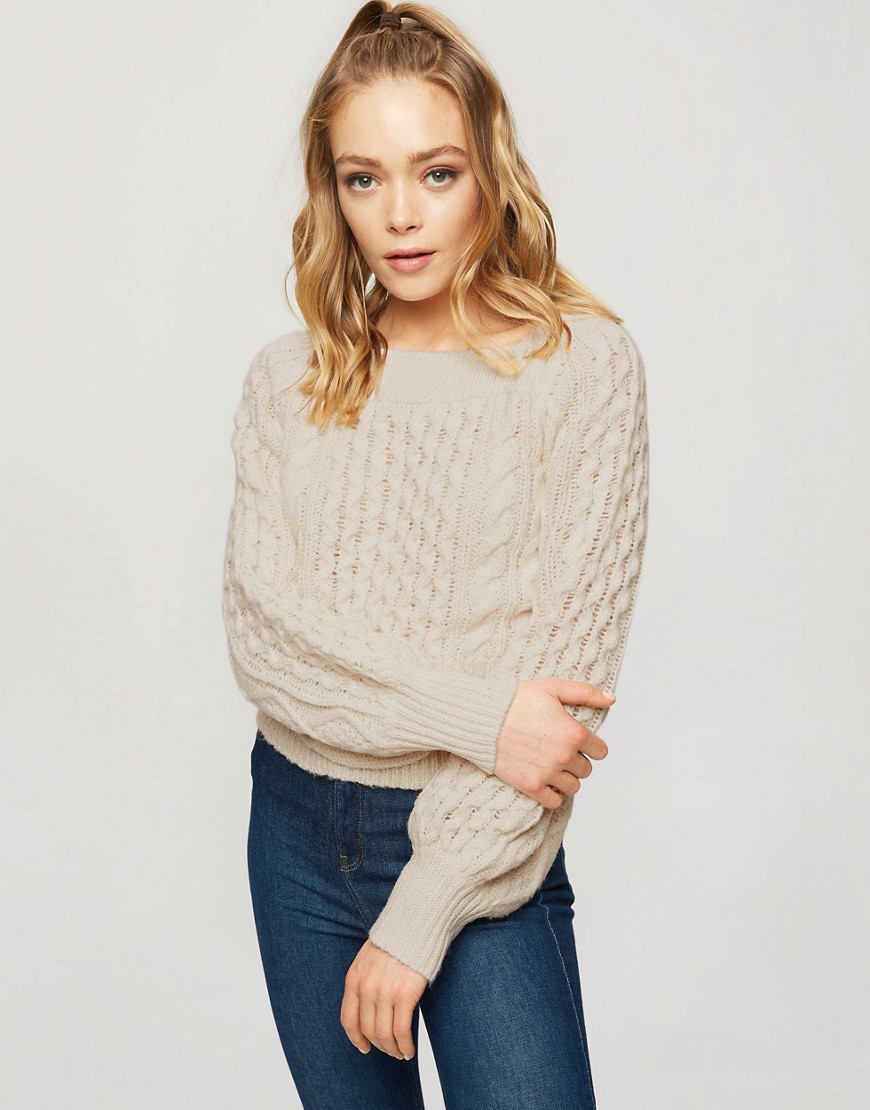 Miss Selfridge sqaure neck cable sweater in cream-White