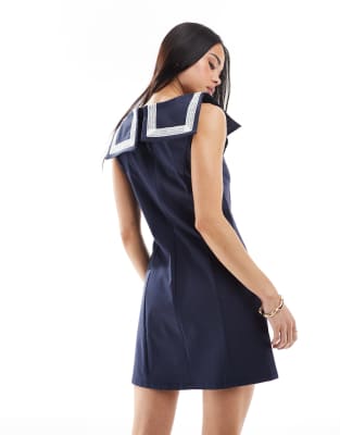 Shop Miss Selfridge Square Collar Sailor Bengaline Mini Dress In Black