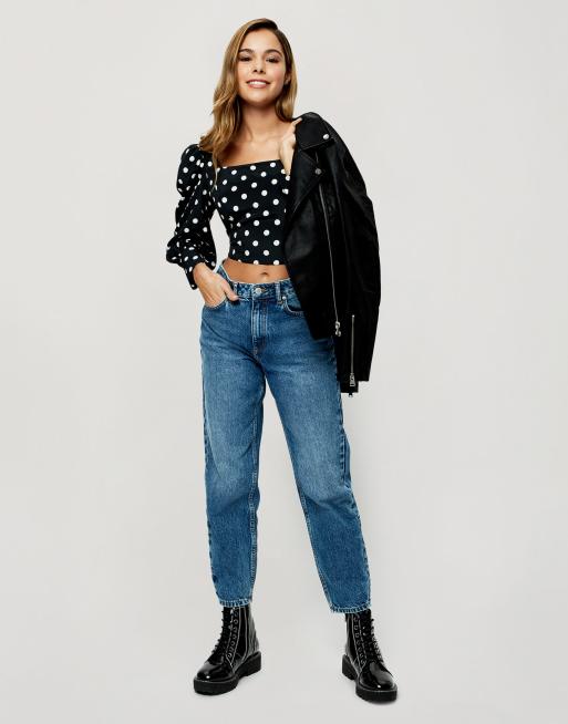 Miss Selfridge square neck blouse in black & white polkadot, 4 of 4