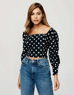 black and white spot blouse
