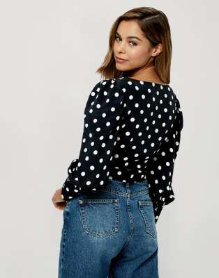 black and white spotted blouse