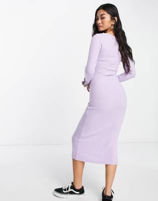 lilac ribbed midi dress