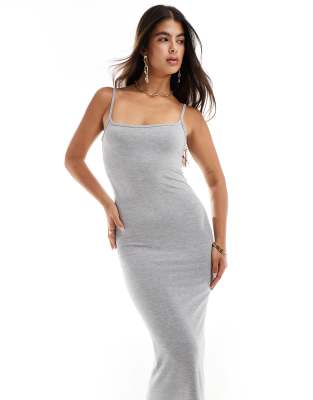 square neck cami maxi dress in gray heather-Black