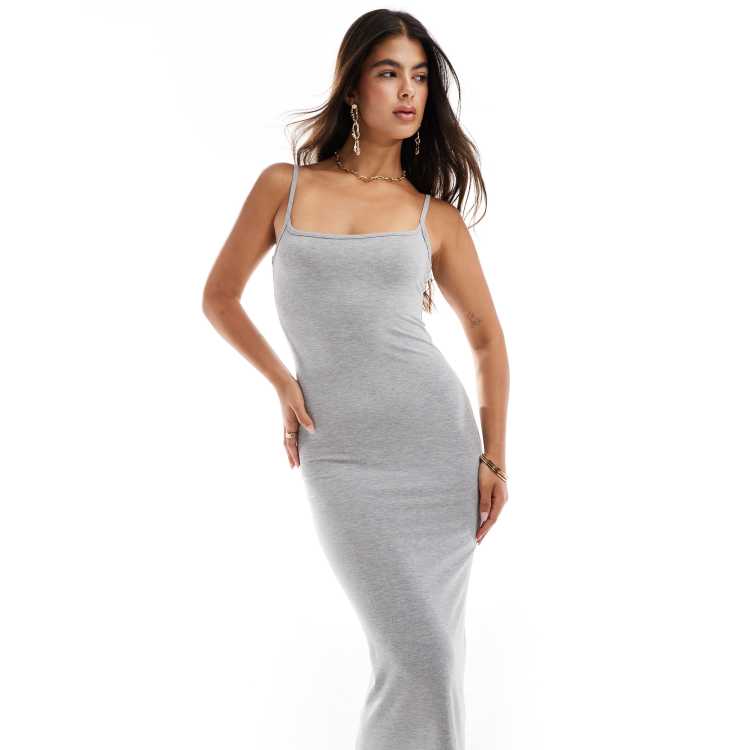 Miss Selfridge square neck cami maxi dress in gray heather | ASOS