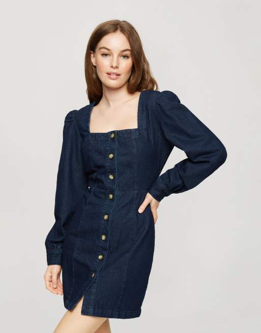 Square neck 2024 denim dress