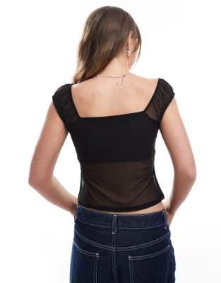 MISS SELFRIDGE SQUARE NECK LINED MESH TOP