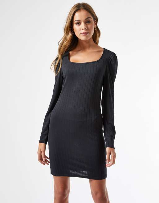 Miss Selfridge square neck mini dress in black | ASOS