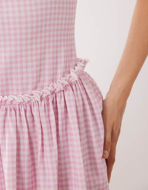 Miss Selfridge square neck mini dress in pink gingham, 2 of 4