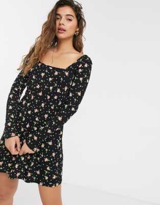 Miss Selfridge Square Neck Mini Dress In Spot And Floral Print-multi ...