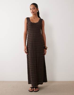 Miss Selfridge Square Neck Textured Maxi Dress In Green