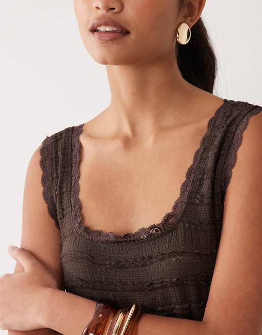 Miss Selfridge square neck textured maxi dress in chocolate, 3 of 4
