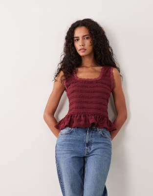 Miss Selfridge Square Neck Textured Top With Peplum Hem In Pink