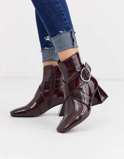 Burgundy store buckle boots