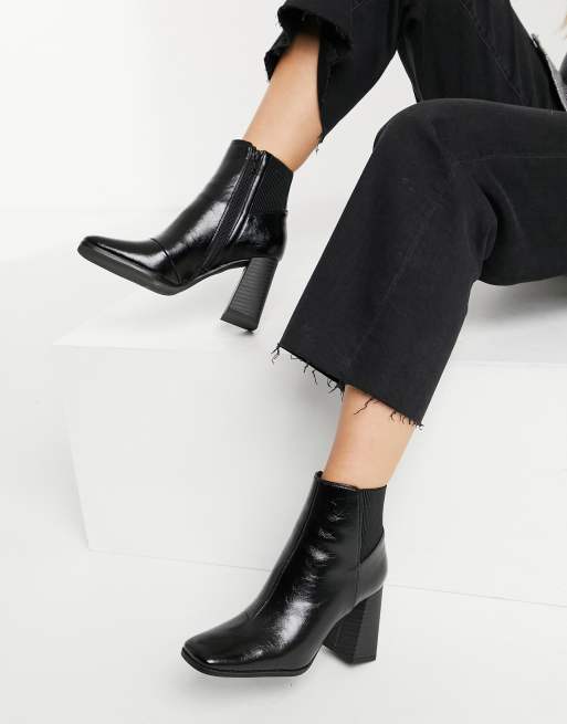 Miss Selfridge square toe heeled boots in black ASOS