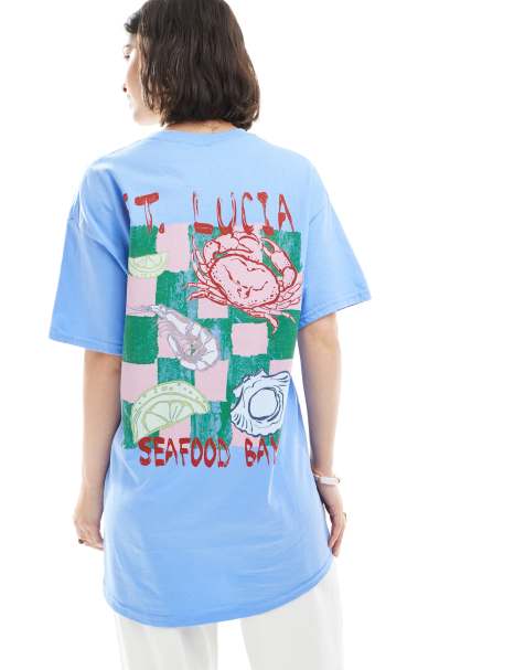 Miss Selfridge st lucia shell graphic tee in blue - view 1