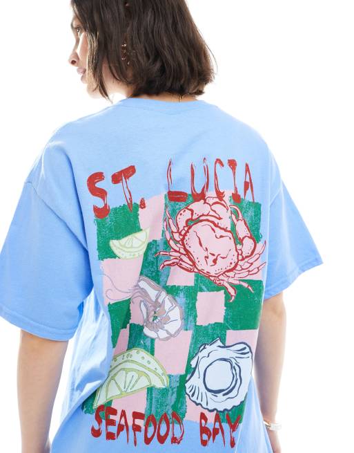 Miss Selfridge St Lucia shell graphic tee in blue, 4 of 4