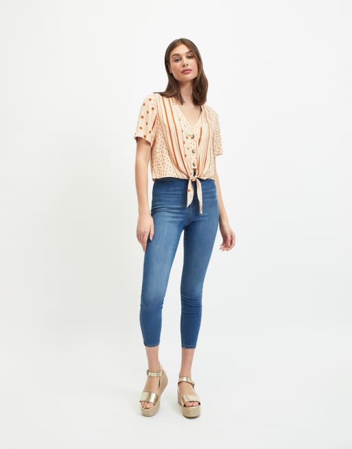 Miss Selfridge Steffi Jean skinny court taille super haute Bleu delave moyen