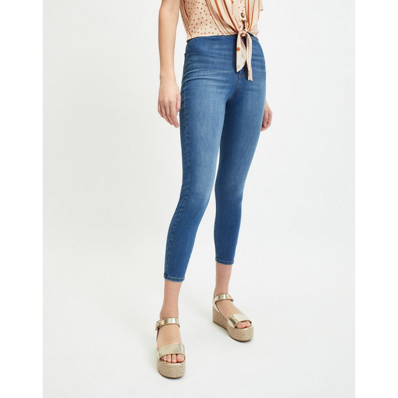 B1HSl Donna Miss Selfridge - Steffi - Jeans skinny corti a vita molto alta in lavaggio blu medio