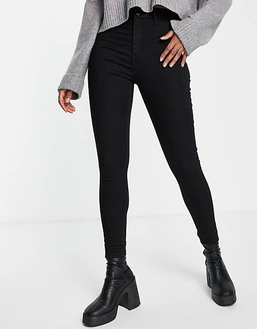 Women Miss Selfridge Steffi super high waist skinny jeans in black 